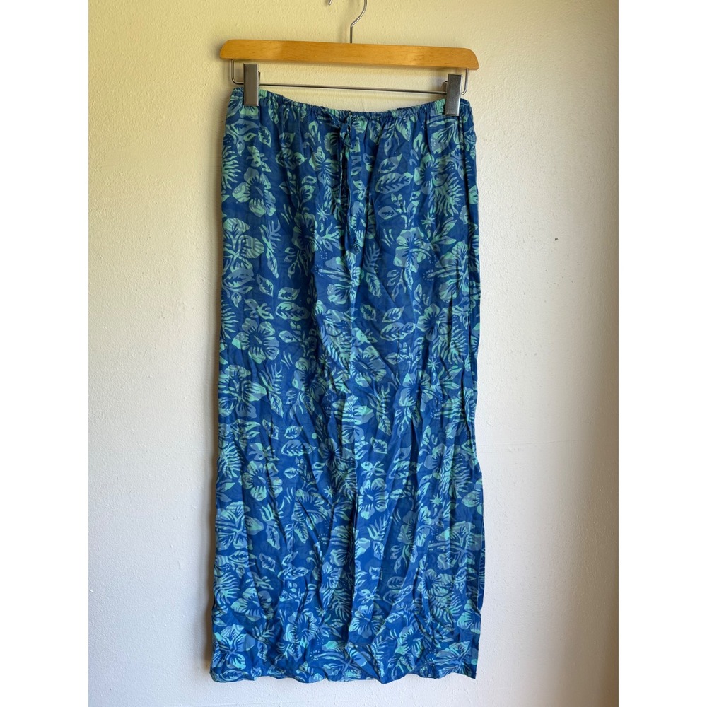Blue Ginger Hawaiian Designs Rayon Tropical Floral Maxi Skirt Blue‎ XS Side Slit